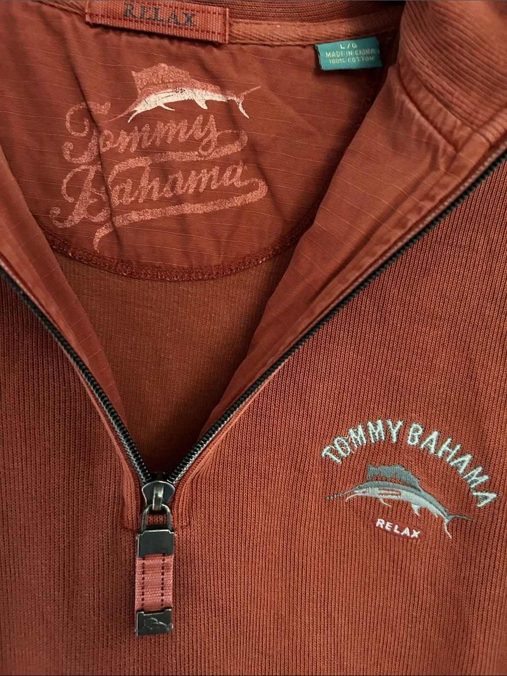Tommy Bahama Men's Zip Pullover Sweater - Burnt Orange